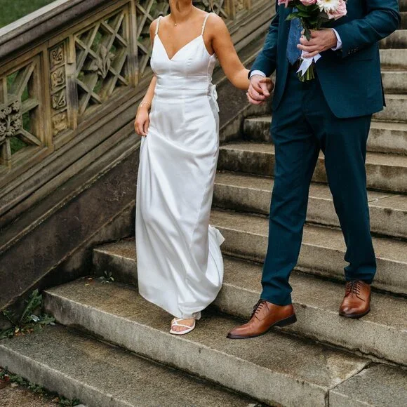 Ready For Forever White Satin Pearl Tie-Back Maxi Dress - Picture 3 of 4